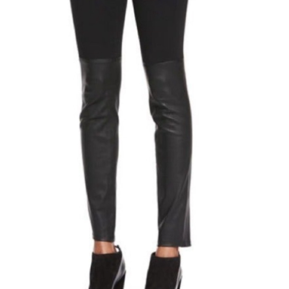 Vince Black Leggings with leather lower pant legs size Small